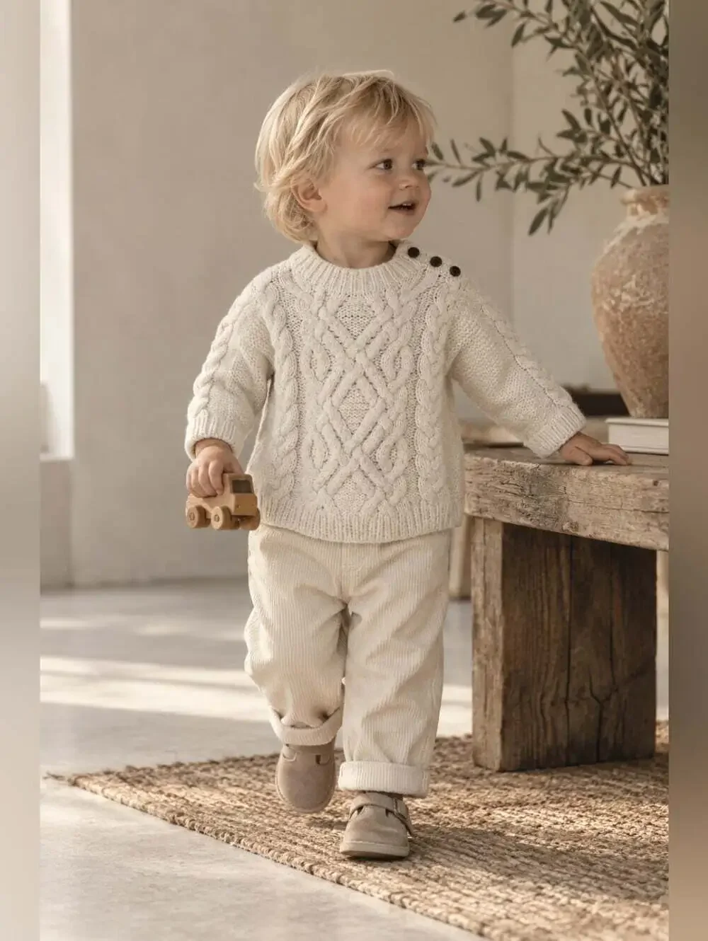 Vintage Baby Gap Cream Cable Knit Wool Sweater 12-18M Fisherman
